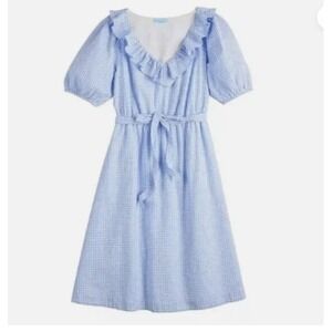 DRAPER JAMES RSVP‎ XXL Blue Gingham Seersucker Ruffle V-neck Tie Waist Dress NWT